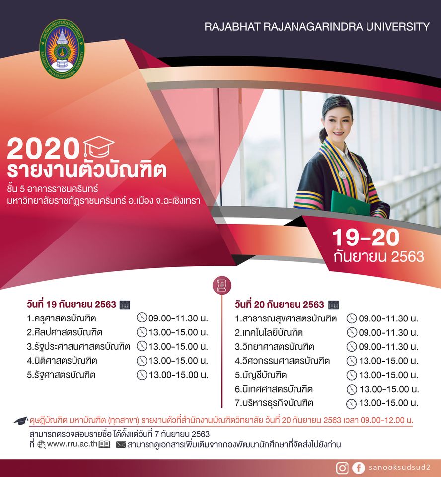 กำหนดการรายงานตัวบัณฑิต (สำเร็จจการศึกษาวันที่ 28 มีนาคม 2562-26 กุมภาพันธ์ 2563)